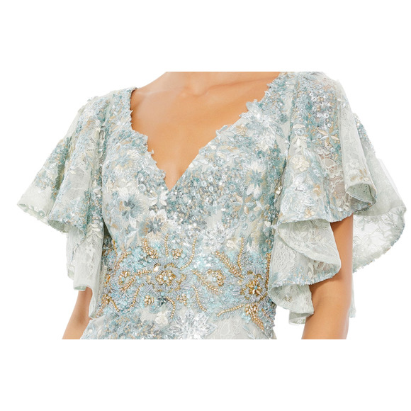 Mac Duggal 67842 Bell Sleeve Floral Seafoam Embellished Gown Dress 16 NWT - Picture 3 of 8